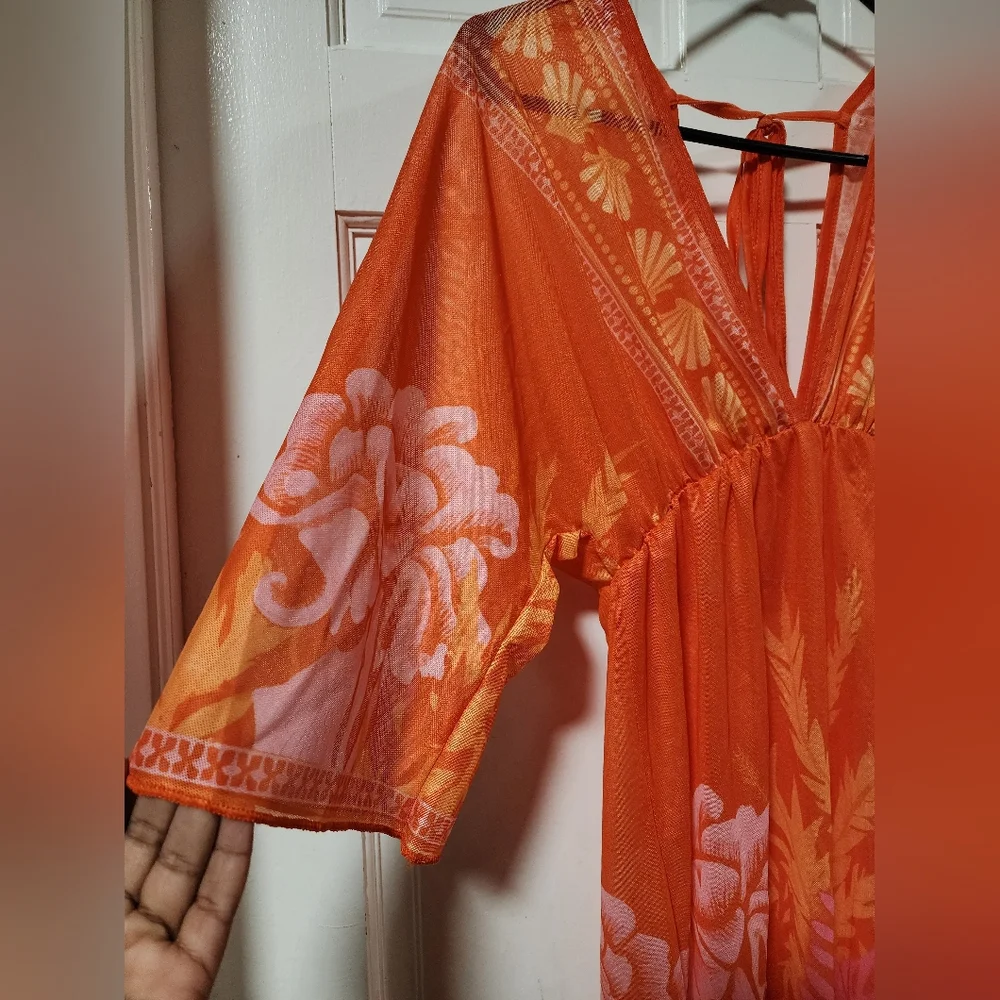 Floral Orange Swim Coverup - Picture 4 of 4